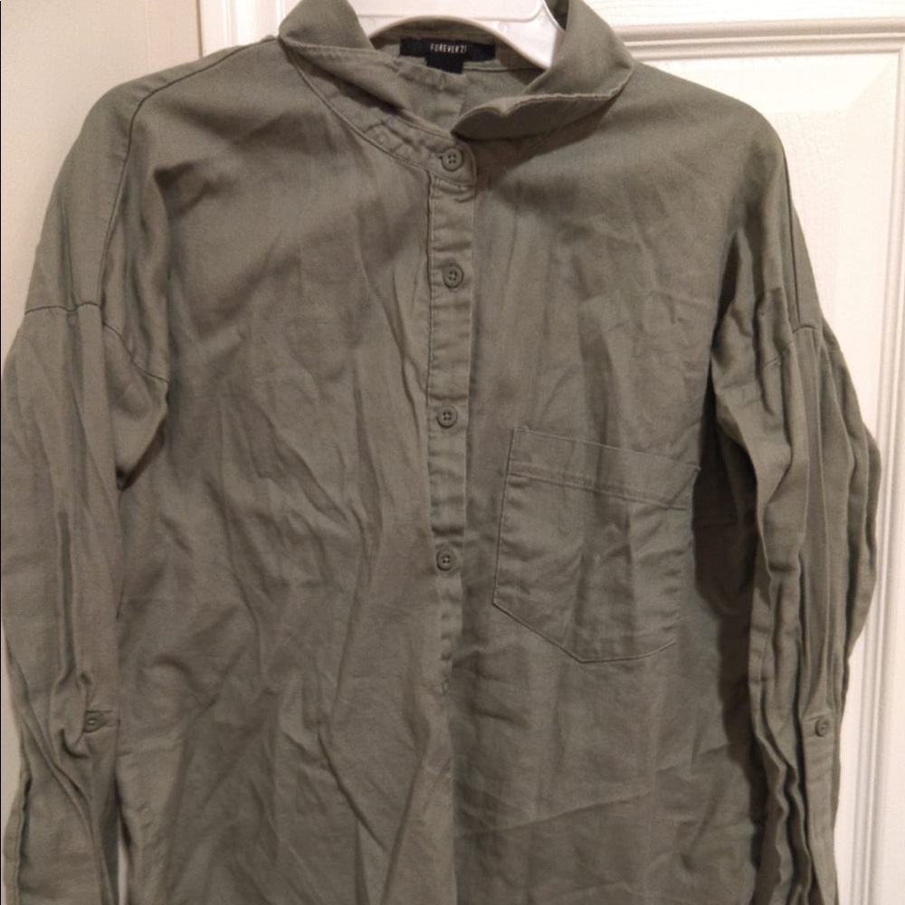 Forever 21 Green Long Sleeve Blouse Shirt
